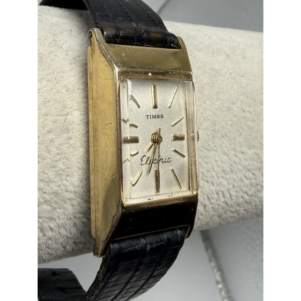 Timex Electric Ladies Tank Watch New Battery 10K Rolled Gold Plate 18MM 6.5